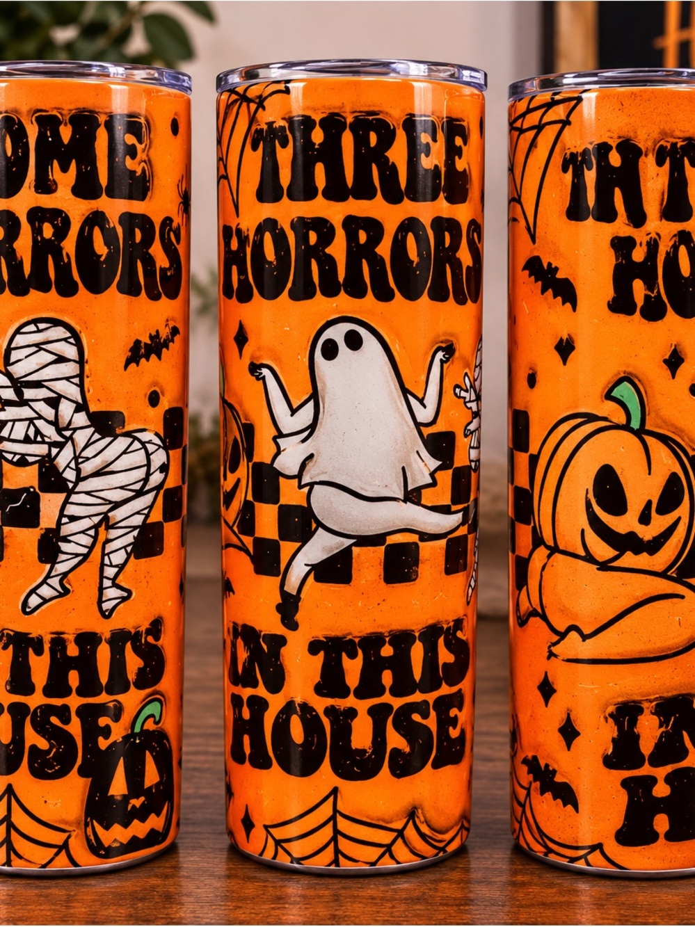 Halloween Orange 'There some Horrors in This House' Stainless Tumbler